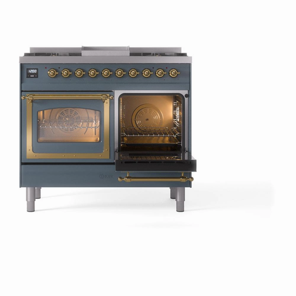 Ilve UND40FNMPBGGLP Ilve Und40Fnmpbgglp Nostalgie Ii Noblesse 40" Dual Fuel Range (Liquid Propane, Triple Glass Door, Blue Grey, Brass)