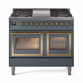 Ilve UND40FNMPBGGLP Ilve Und40Fnmpbgglp Nostalgie Ii Noblesse 40" Dual Fuel Range (Liquid Propane, Triple Glass Door, Blue Grey, Brass) Freestanding Ranges freestanding dual fuel range 30 inch