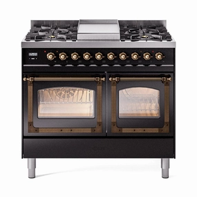 Ilve UND40FNMPBKB Ilve Und40Fnmpbkb Nostalgie Ii Noblesse 40" Dual Fuel Range (Natural Gas, Triple Glass Door, Glossy Black, Burnished) Freestanding Ranges freestanding dual fuel range 30 inch