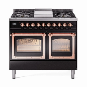 Ilve UND40FNMPBKPLP Ilve Und40Fnmpbkplp Nostalgie Ii Noblesse 40" Dual Fuel Range (Liquid Propane, Triple Glass Door, Glossy Black, Copper) Freestanding Ranges freestanding dual fuel range 30 inch