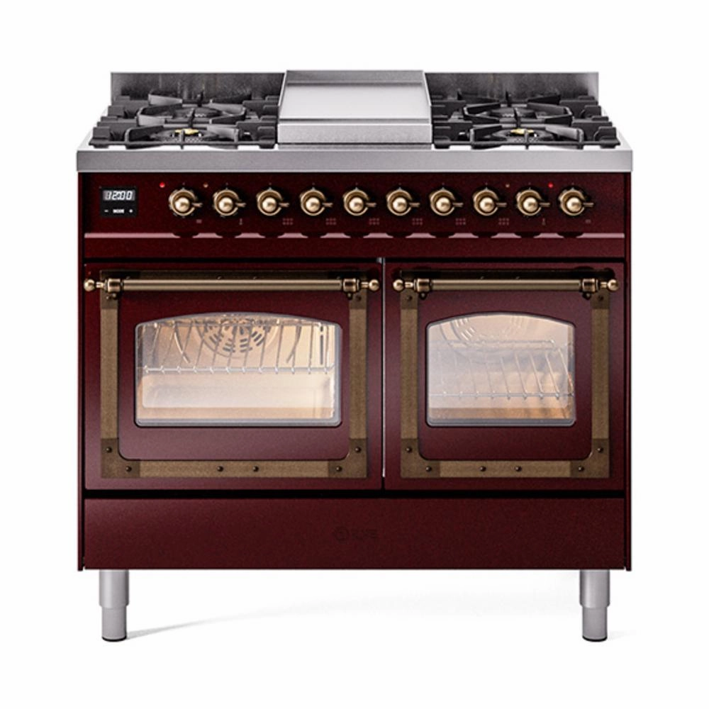 Ilve UND40FNMPBUBLP Ilve Und40Fnmpbublp Nostalgie Ii Noblesse 40" Dual Fuel Range (Liquid Propane, Triple Glass Door, Burgundy, Burnished) Freestanding Ranges freestanding dual fuel range 30 inch