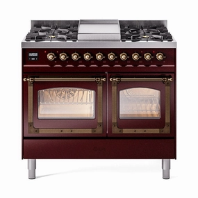 Ilve UND40FNMPBUBLP Ilve Und40Fnmpbublp Nostalgie Ii Noblesse 40" Dual Fuel Range (Liquid Propane, Triple Glass Door, Burgundy, Burnished) Freestanding Ranges freestanding dual fuel range 30 inch