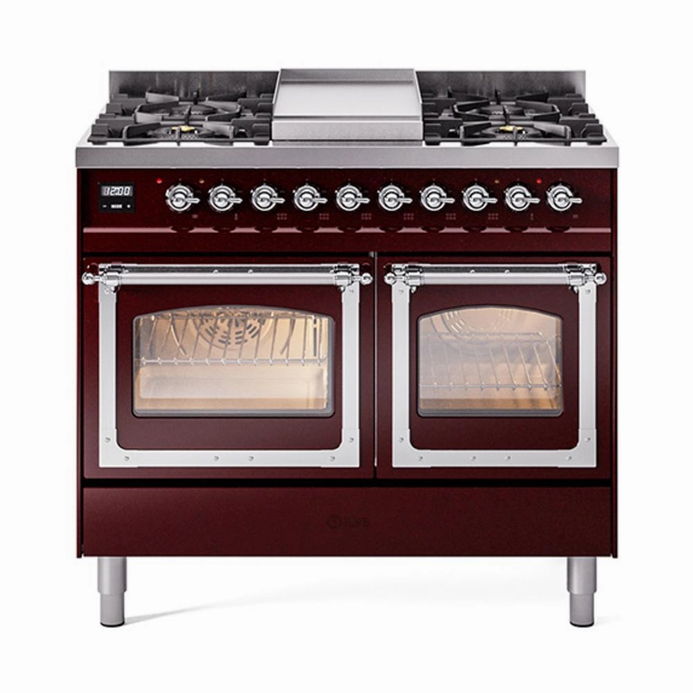 Ilve UND40FNMPBUC Ilve Und40Fnmpbuc Nostalgie Ii Noblesse 40" Dual Fuel Range (Natural Gas, Triple Glass Door, Burgundy, Chrome) Freestanding Ranges freestanding dual fuel range 30 inch