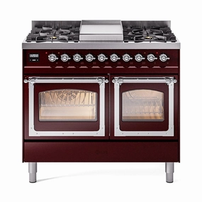 Ilve UND40FNMPBUC Ilve Und40Fnmpbuc Nostalgie Ii Noblesse 40" Dual Fuel Range (Natural Gas, Triple Glass Door, Burgundy, Chrome) Freestanding Ranges freestanding dual fuel range 30 inch
