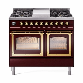 Ilve UND40FNMPBUGLP Ilve Und40Fnmpbuglp Nostalgie Ii Noblesse 40" Dual Fuel Range (Liquid Propane, Triple Glass Door, Burgundy, Brass) Freestanding Ranges freestanding dual fuel range 30 inch