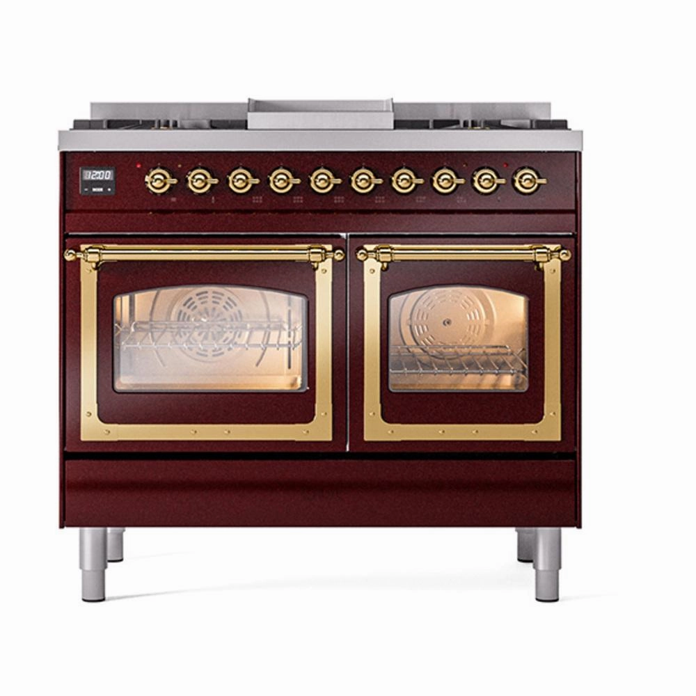 Ilve UND40FNMPBUGLP Ilve Und40Fnmpbuglp Nostalgie Ii Noblesse 40" Dual Fuel Range (Liquid Propane, Triple Glass Door, Burgundy, Brass)