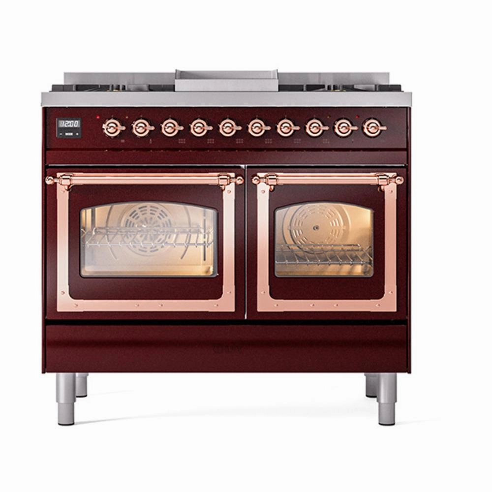 Ilve UND40FNMPBUPLP Ilve Und40Fnmpbuplp Nostalgie Ii Noblesse 40" Dual Fuel Range (Liquid Propane, Triple Glass Door, Burgundy, Copper)