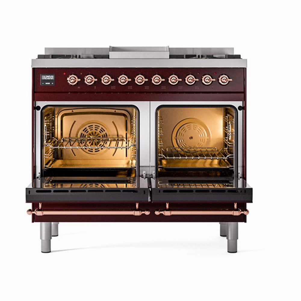 Ilve UND40FNMPBUPLP Ilve Und40Fnmpbuplp Nostalgie Ii Noblesse 40" Dual Fuel Range (Liquid Propane, Triple Glass Door, Burgundy, Copper)