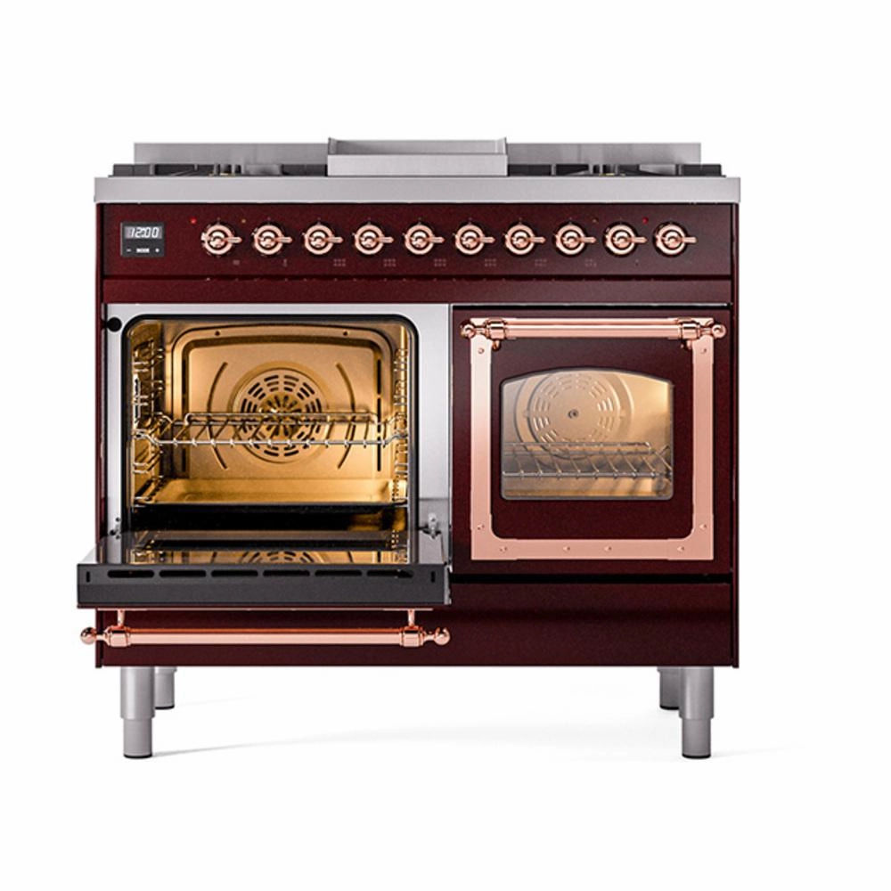 Ilve UND40FNMPBUPLP Ilve Und40Fnmpbuplp Nostalgie Ii Noblesse 40" Dual Fuel Range (Liquid Propane, Triple Glass Door, Burgundy, Copper)