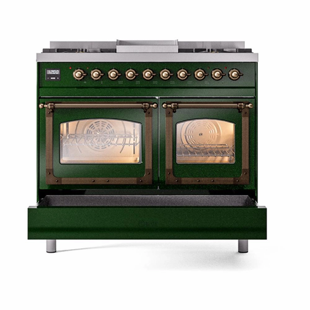 Ilve UND40FNMPEGB Ilve Und40Fnmpegb Nostalgie Ii Noblesse 40" Dual Fuel Range (Natural Gas, Triple Glass Door, Emerald Green, Burnished)