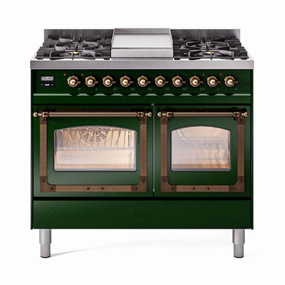 Ilve UND40FNMPEGB Ilve Und40Fnmpegb Nostalgie Ii Noblesse 40" Dual Fuel Range (Natural Gas, Triple Glass Door, Emerald Green, Burnished) Freestanding Ranges freestanding dual fuel range 30 inch