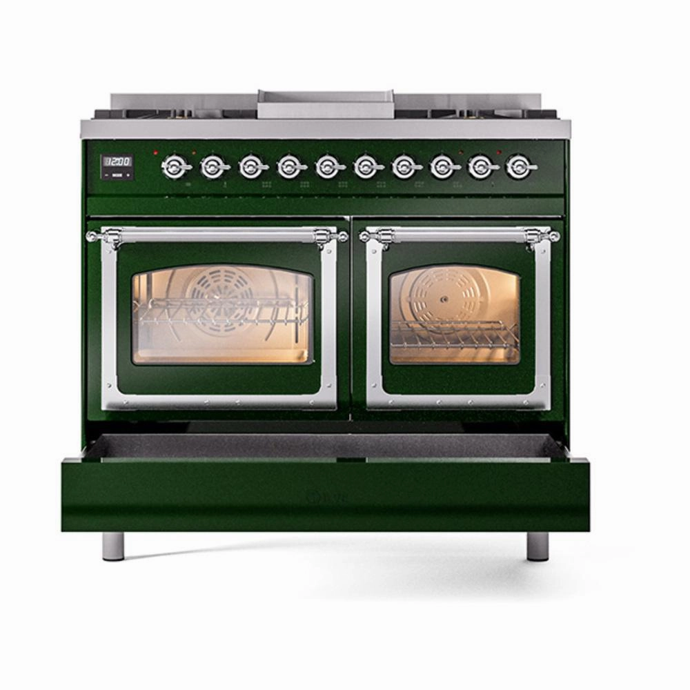 Ilve UND40FNMPEGC Ilve Und40Fnmpegc Nostalgie Ii Noblesse 40" Dual Fuel Range (Natural Gas, Triple Glass Door, Emerald Green, Chrome)