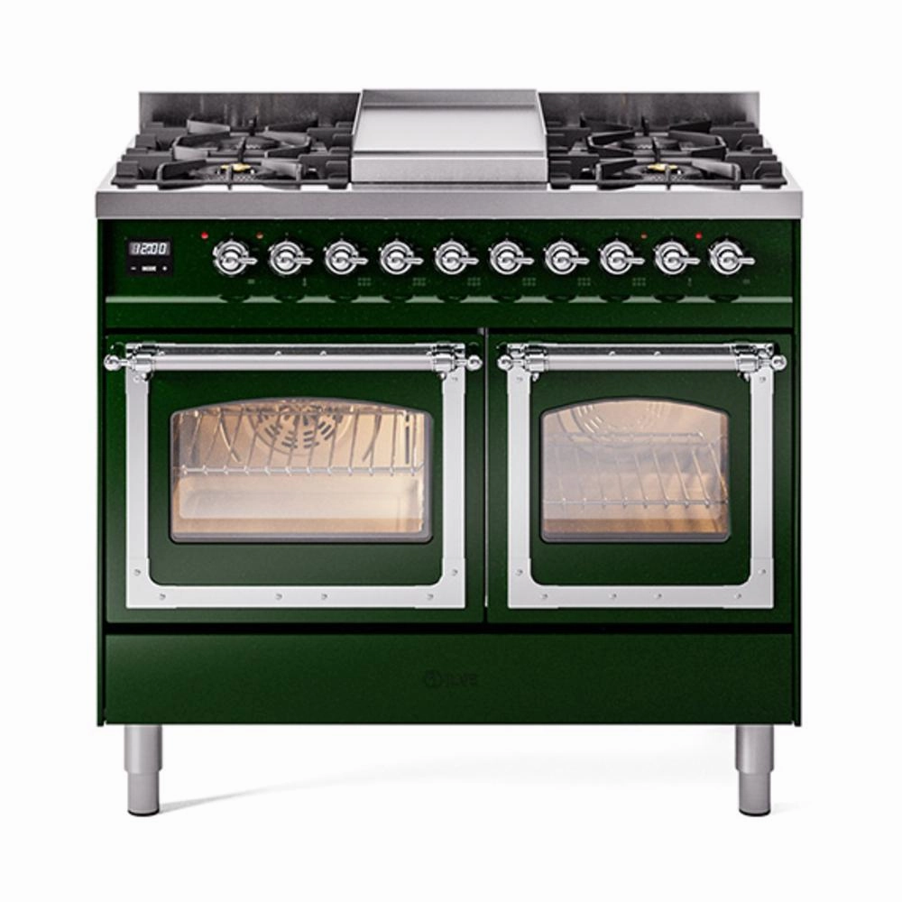 Ilve UND40FNMPEGC Ilve Und40Fnmpegc Nostalgie Ii Noblesse 40" Dual Fuel Range (Natural Gas, Triple Glass Door, Emerald Green, Chrome) Freestanding Ranges freestanding dual fuel range 30 inch