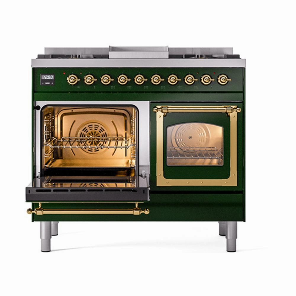 Ilve UND40FNMPEGGLP Ilve Und40Fnmpegglp Nostalgie Ii Noblesse 40" Dual Fuel Range (Liquid Propane, Triple Glass Door, Emerald Green, Brass)