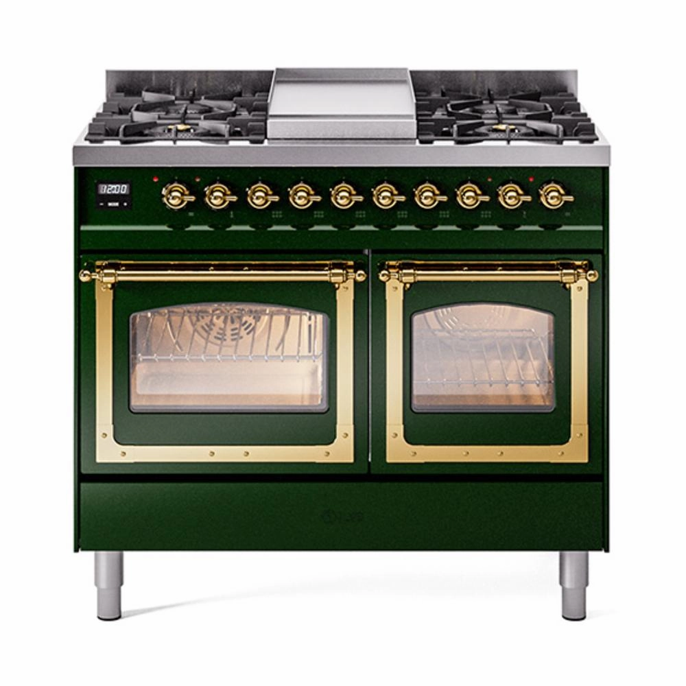 Ilve UND40FNMPEGGLP Ilve Und40Fnmpegglp Nostalgie Ii Noblesse 40" Dual Fuel Range (Liquid Propane, Triple Glass Door, Emerald Green, Brass) Freestanding Ranges freestanding dual fuel range 30 inch