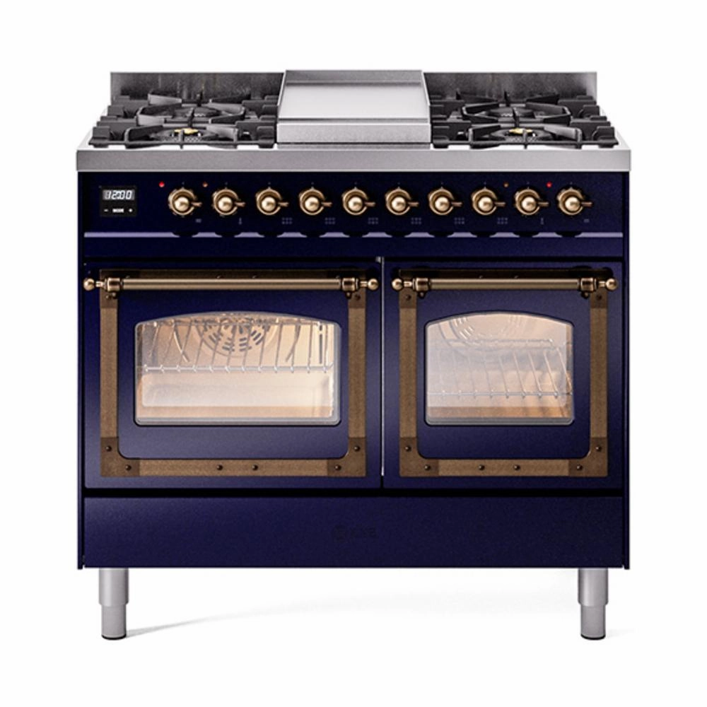 Ilve UND40FNMPMBB Ilve Und40Fnmpmbb Nostalgie Ii Noblesse 40" Dual Fuel Range (Natural Gas, Triple Glass Door, Midnight Blue, Burnished) Freestanding Ranges freestanding dual fuel range 30 inch