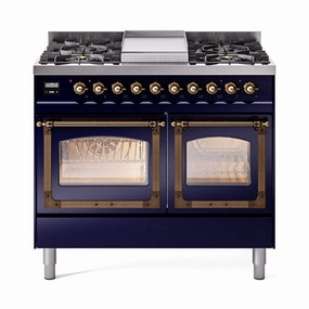 Ilve UND40FNMPMBB Ilve Und40Fnmpmbb Nostalgie Ii Noblesse 40" Dual Fuel Range (Natural Gas, Triple Glass Door, Midnight Blue, Burnished) Freestanding Ranges freestanding dual fuel range 30 inch