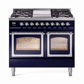 Ilve UND40FNMPMBC Ilve Und40Fnmpmbc Nostalgie Ii Noblesse 40" Dual Fuel Range (Natural Gas, Triple Glass Door, Midnight Blue, Chrome) Freestanding Ranges freestanding dual fuel range 30 inch