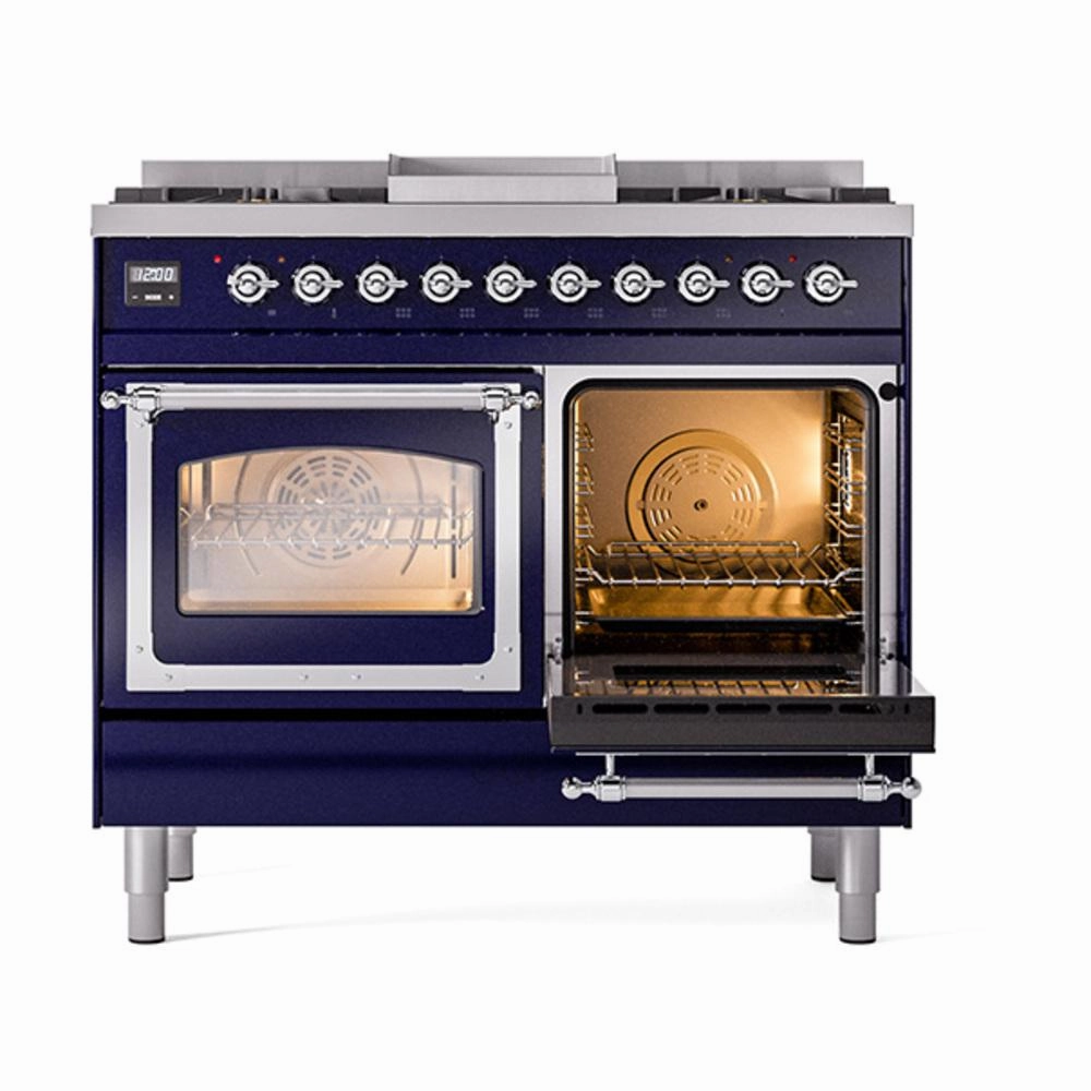 Ilve UND40FNMPMBC Ilve Und40Fnmpmbc Nostalgie Ii Noblesse 40" Dual Fuel Range (Natural Gas, Triple Glass Door, Midnight Blue, Chrome)