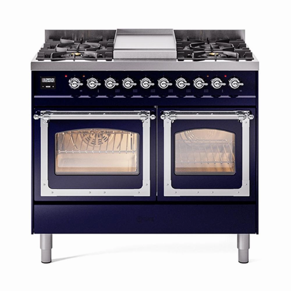 Ilve UND40FNMPMBC Ilve Und40Fnmpmbc Nostalgie Ii Noblesse 40" Dual Fuel Range (Natural Gas, Triple Glass Door, Midnight Blue, Chrome) Freestanding Ranges freestanding dual fuel range 30 inch