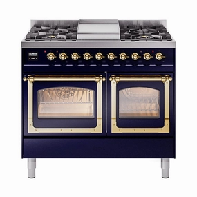 Ilve UND40FNMPMBG Ilve Und40Fnmpmbg Nostalgie Ii Noblesse 40" Dual Fuel Range (Natural Gas, Triple Glass Door, Midnight Blue, Brass) Freestanding Ranges freestanding dual fuel range 30 inch