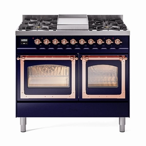 Ilve UND40FNMPMBPLP Ilve Und40Fnmpmbplp Nostalgie Ii Noblesse 40" Dual Fuel Range (Liquid Propane, Triple Glass Door, Midnight Blue, Copper) Freestanding Ranges freestanding dual fuel range 30 inch