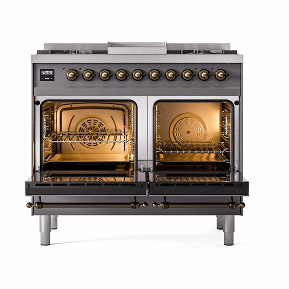 Ilve UND40FNMPMGB Ilve Und40Fnmpmgb Nostalgie Ii Noblesse 40" Dual Fuel Range (Natural Gas, Triple Glass Door, Graphite Matte, Burnished)