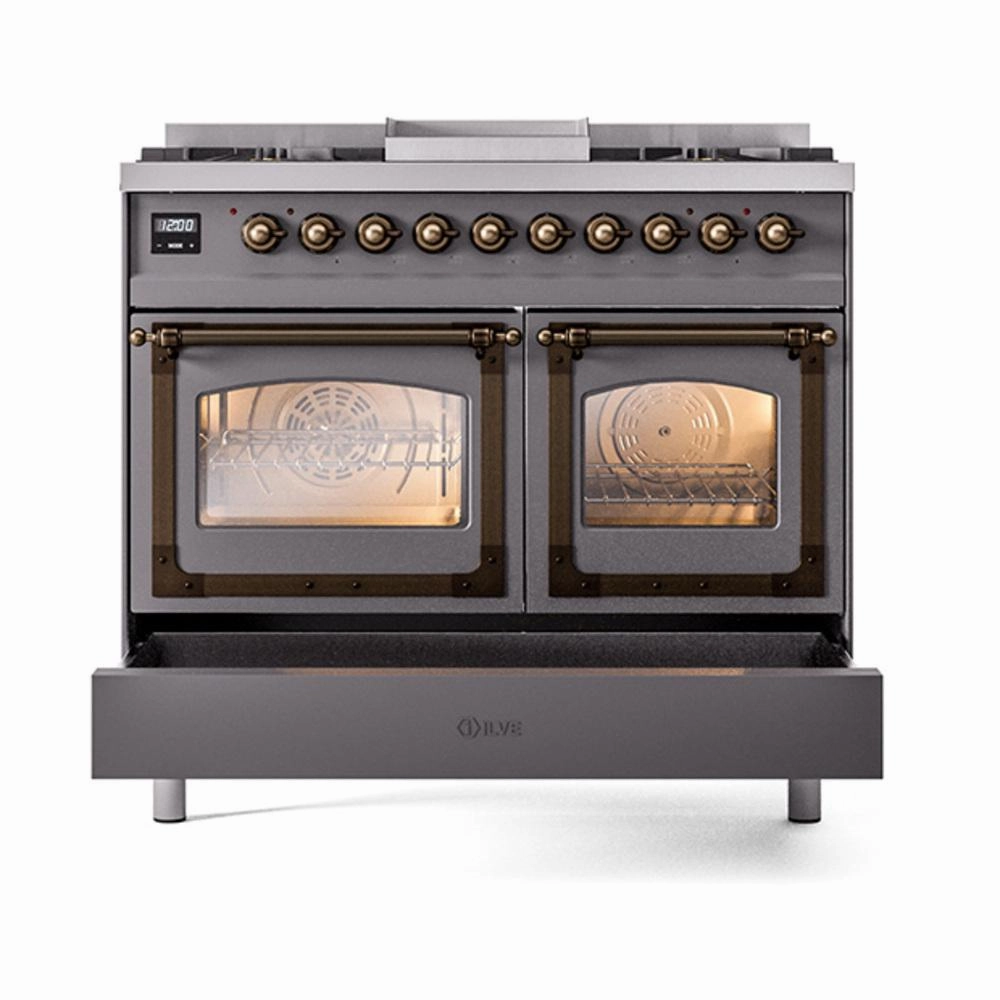 Ilve UND40FNMPMGBLP Ilve Und40Fnmpmgblp Nostalgie Ii Noblesse 40" Dual Fuel Range (Liquid Propane, Triple Glass Door, Graphite Matte, Burnished)