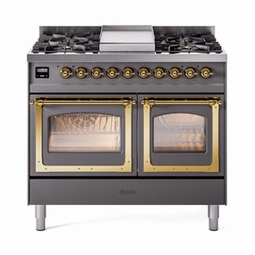 Ilve UND40FNMPMGGLP Ilve Und40Fnmpmgglp Nostalgie Ii Noblesse 40" Dual Fuel Range (Liquid Propane, Triple Glass Door, Graphite Matte, Brass) Freestanding Ranges freestanding dual fuel range 30 inch