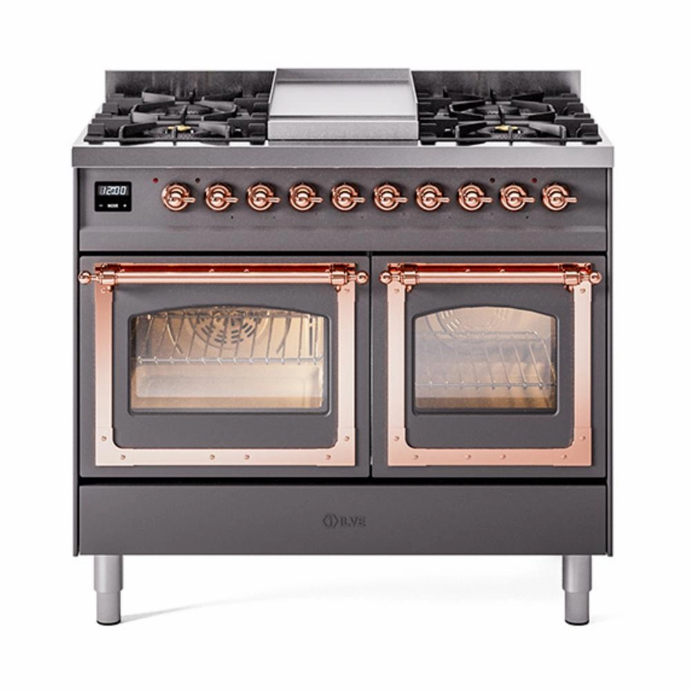 Ilve UND40FNMPMGP Ilve Und40Fnmpmgp Nostalgie Ii Noblesse 40" Dual Fuel Range (Natural Gas, Triple Glass Door, Graphite Matte, Copper) Freestanding Ranges freestanding dual fuel range 30 inch