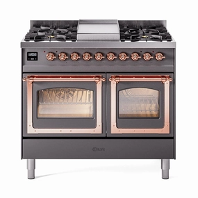 Ilve UND40FNMPMGP Ilve Und40Fnmpmgp Nostalgie Ii Noblesse 40" Dual Fuel Range (Natural Gas, Triple Glass Door, Graphite Matte, Copper) Freestanding Ranges freestanding dual fuel range 30 inch