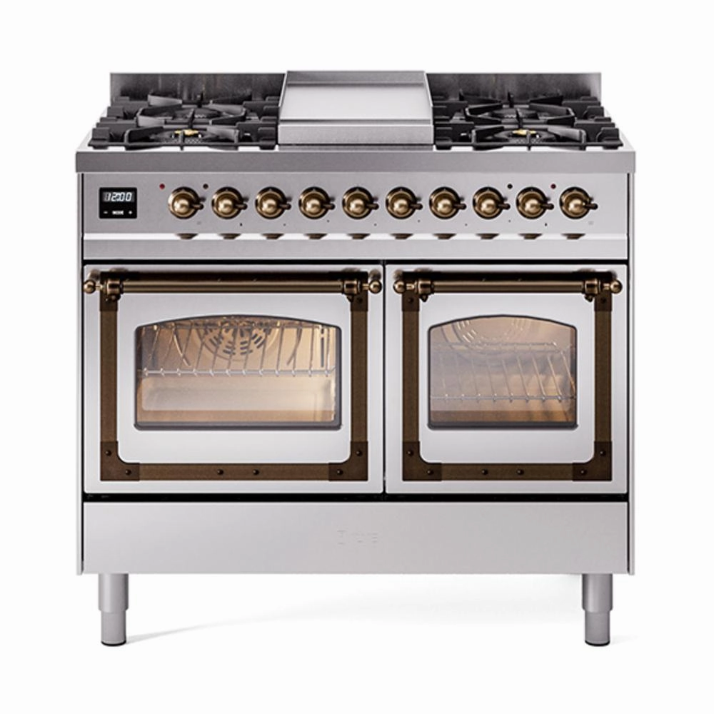 Ilve UND40FNMPSSB Ilve Und40Fnmpssb Nostalgie Ii Noblesse 40" Dual Fuel Range (Natural Gas, Triple Glass Door, Stainless Steel, Burnished) Freestanding Ranges freestanding dual fuel range 30 inch