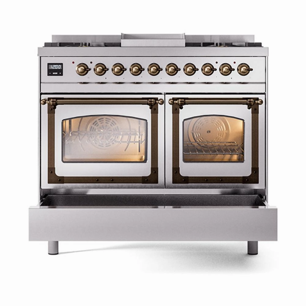 Ilve UND40FNMPSSB Ilve Und40Fnmpssb Nostalgie Ii Noblesse 40" Dual Fuel Range (Natural Gas, Triple Glass Door, Stainless Steel, Burnished)