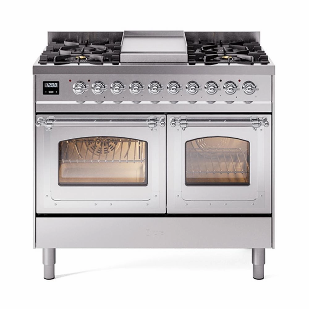 Ilve UND40FNMPSSC Ilve Und40Fnmpssc Nostalgie Ii Noblesse 40" Dual Fuel Range (Natural Gas, Triple Glass Door, Stainless Steel, Chrome) Freestanding Ranges freestanding dual fuel range 30 inch