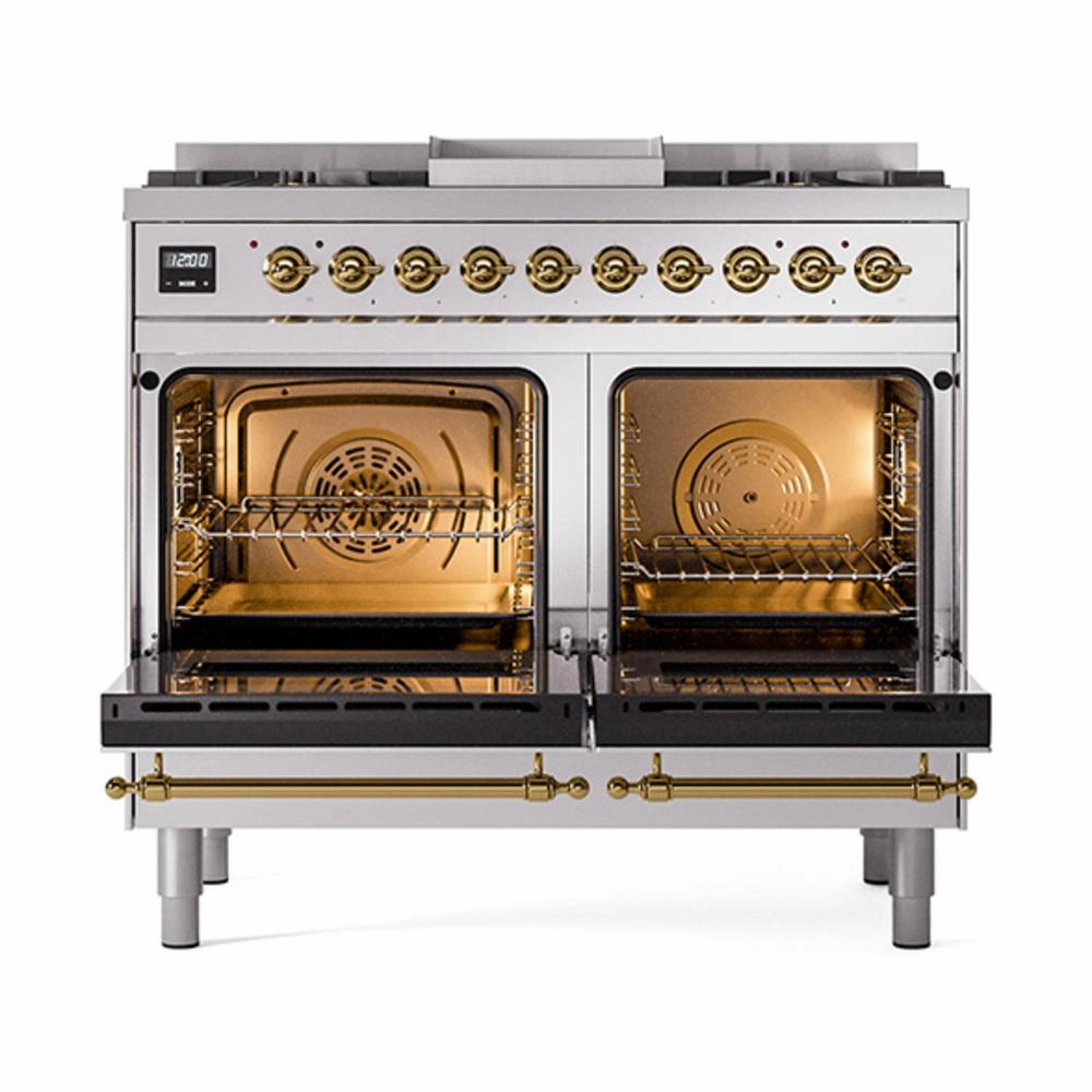 Ilve UND40FNMPSSG Ilve Und40Fnmpssg Nostalgie Ii Noblesse 40" Dual Fuel Range (Natural Gas, Triple Glass Door, Stainless Steel, Brass)