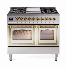 Ilve UND40FNMPSSG Ilve Und40Fnmpssg Nostalgie Ii Noblesse 40" Dual Fuel Range (Natural Gas, Triple Glass Door, Stainless Steel, Brass) Freestanding Ranges freestanding dual fuel range 30 inch