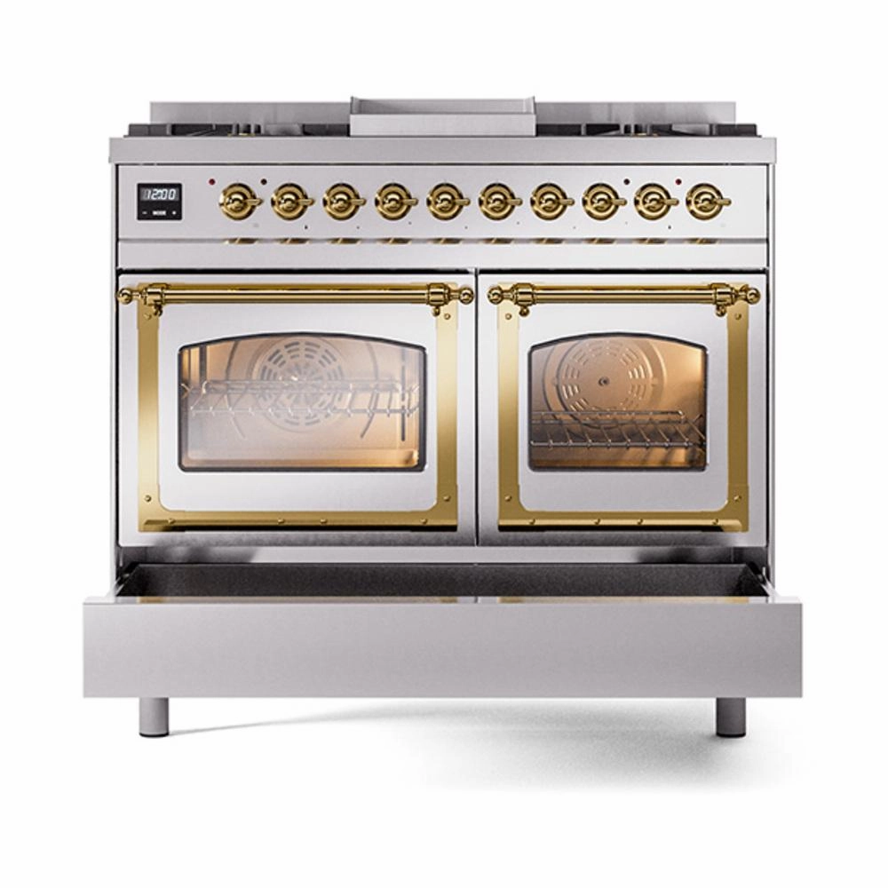 Ilve UND40FNMPSSG Ilve Und40Fnmpssg Nostalgie Ii Noblesse 40" Dual Fuel Range (Natural Gas, Triple Glass Door, Stainless Steel, Brass)