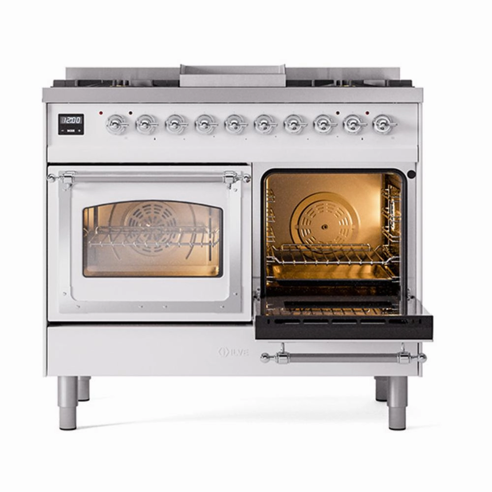 Ilve UND40FNMPWHCLP Ilve Und40Fnmpwhclp Nostalgie Ii Noblesse 40" Dual Fuel Range (Liquid Propane, Triple Glass Door, White, Chrome)