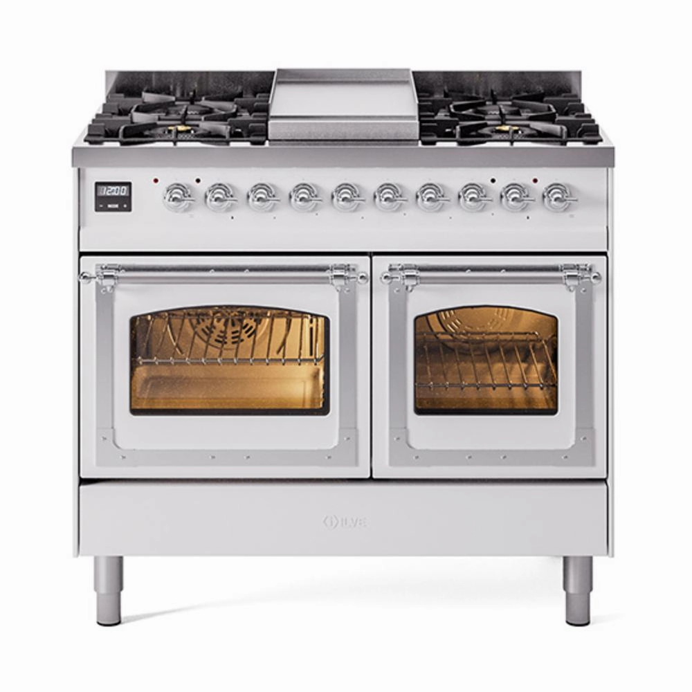 Ilve UND40FNMPWHCLP Ilve Und40Fnmpwhclp Nostalgie Ii Noblesse 40" Dual Fuel Range (Liquid Propane, Triple Glass Door, White, Chrome) Freestanding Ranges freestanding dual fuel range 30 inch