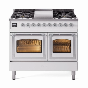 Ilve UND40FNMPWHCLP Ilve Und40Fnmpwhclp Nostalgie Ii Noblesse 40" Dual Fuel Range (Liquid Propane, Triple Glass Door, White, Chrome) Freestanding Ranges freestanding dual fuel range 30 inch
