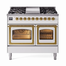 Ilve UND40FNMPWHGLP Ilve Und40Fnmpwhglp Nostalgie Ii Noblesse 40" Dual Fuel Range (Liquid Propane, Triple Glass Door, White, Brass) Freestanding Ranges freestanding dual fuel range 30 inch