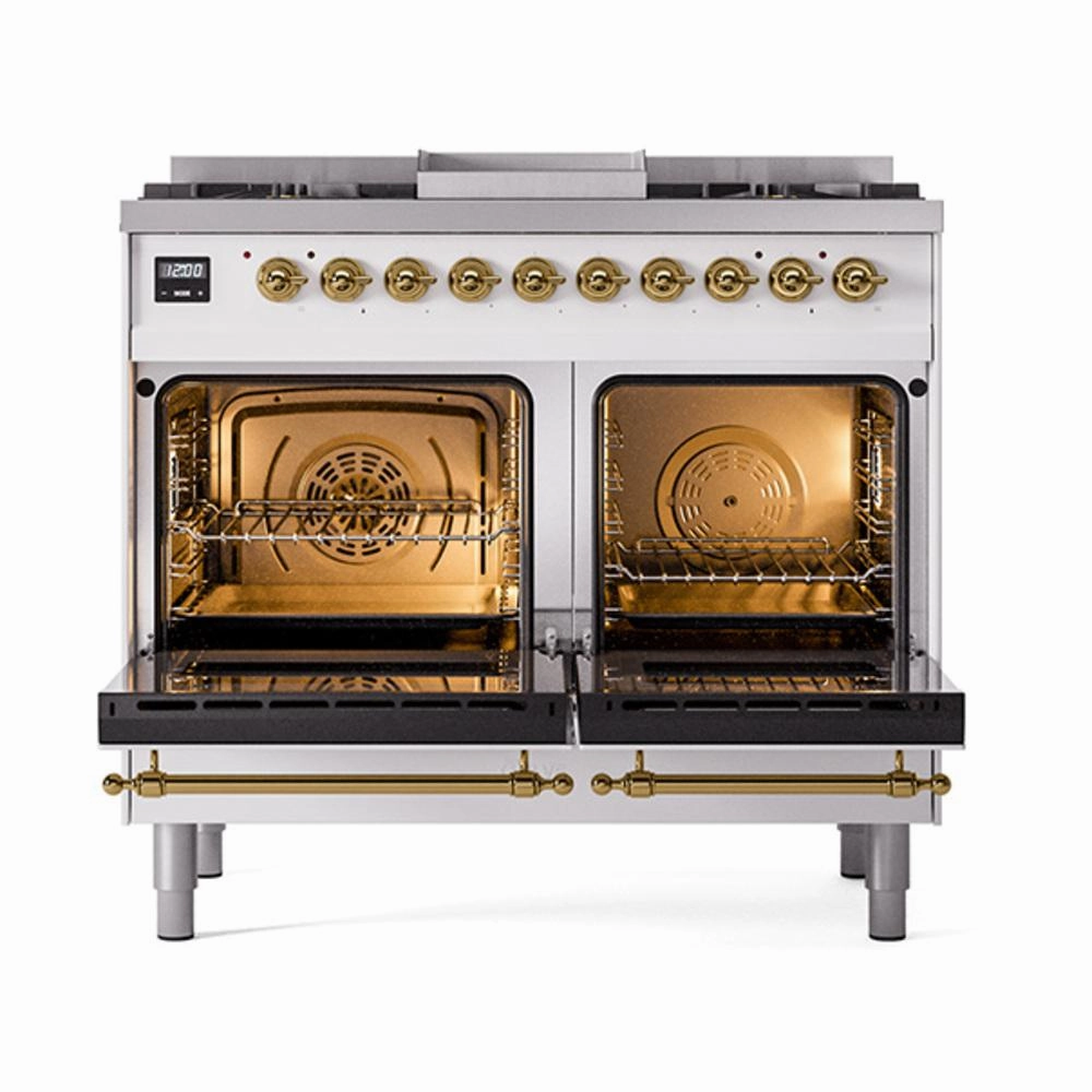Ilve UND40FNMPWHGLP Ilve Und40Fnmpwhglp Nostalgie Ii Noblesse 40" Dual Fuel Range (Liquid Propane, Triple Glass Door, White, Brass)