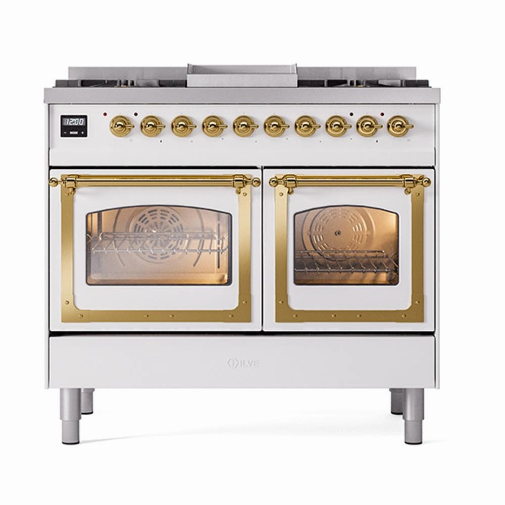 Ilve UND40FNMPWHGLP Ilve Und40Fnmpwhglp Nostalgie Ii Noblesse 40" Dual Fuel Range (Liquid Propane, Triple Glass Door, White, Brass)