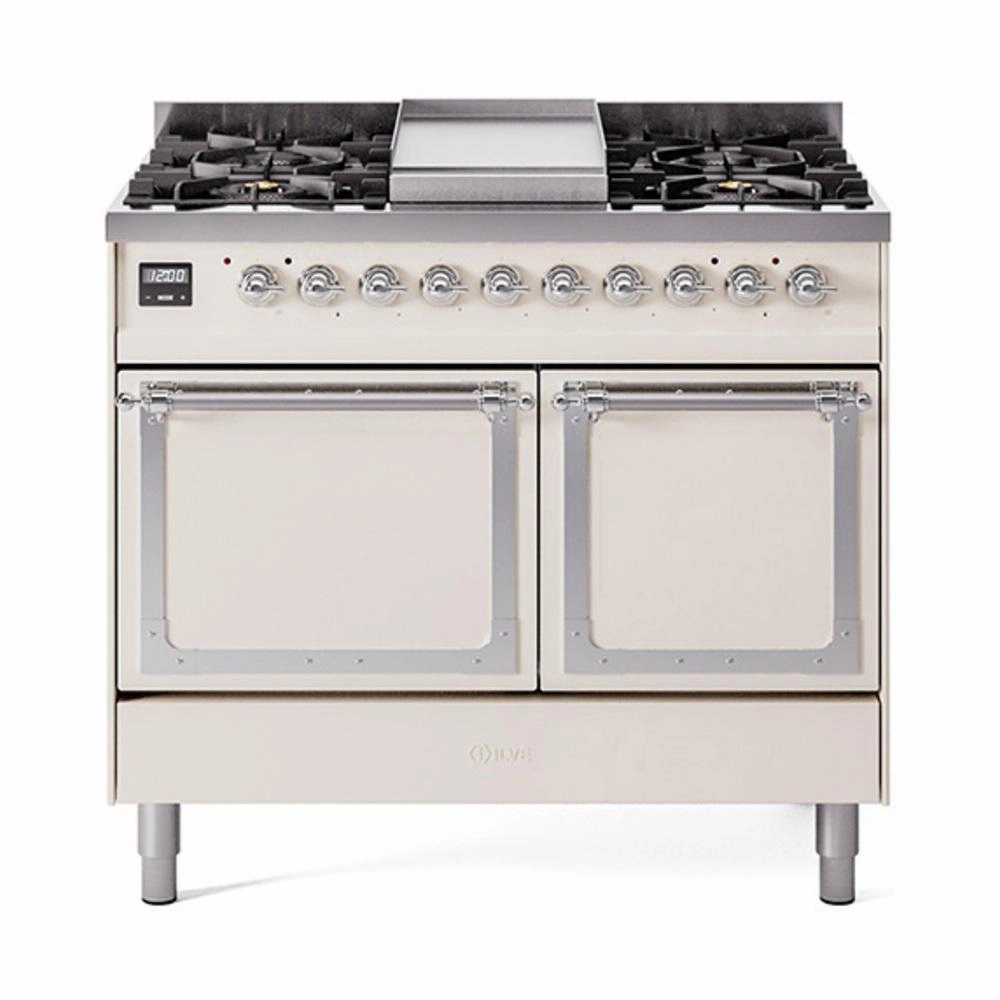 Ilve UND40FQNMPAWC Ilve Und40Fqnmpawc Nostalgie Ii Noblesse 40" Dual Fuel Range (Natural Gas, Solid Door, Antique White, Chrome) Freestanding Ranges freestanding dual fuel range 30 inch