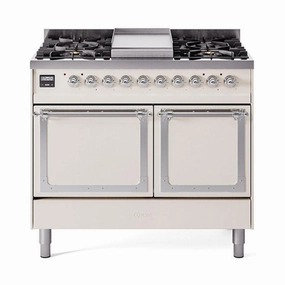 Ilve UND40FQNMPAWC Ilve Und40Fqnmpawc Nostalgie Ii Noblesse 40" Dual Fuel Range (Natural Gas, Solid Door, Antique White, Chrome) Freestanding Ranges freestanding dual fuel range 30 inch