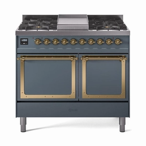 Ilve UND40FQNMPBGGLP Ilve Und40Fqnmpbgglp Nostalgie Ii Noblesse 40" Dual Fuel Range (Liquid Propane, Solid Door, Blue Grey, Brass) Freestanding Ranges freestanding dual fuel range 30 inch