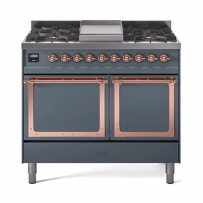Ilve UND40FQNMPBGPLP Ilve Und40Fqnmpbgplp Nostalgie Ii Noblesse 40" Dual Fuel Range (Liquid Propane, Solid Door, Blue Grey, Copper) Freestanding Ranges freestanding dual fuel range 30 inch
