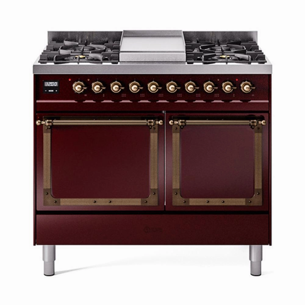 Ilve UND40FQNMPBUBLP Ilve Und40Fqnmpbublp Nostalgie Ii Noblesse 40" Dual Fuel Range (Liquid Propane, Solid Door, Burgundy, Burnished) Freestanding Ranges freestanding dual fuel range 30 inch