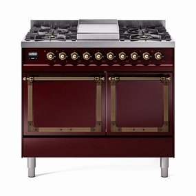 Ilve UND40FQNMPBUBLP Ilve Und40Fqnmpbublp Nostalgie Ii Noblesse 40" Dual Fuel Range (Liquid Propane, Solid Door, Burgundy, Burnished) Freestanding Ranges freestanding dual fuel range 30 inch