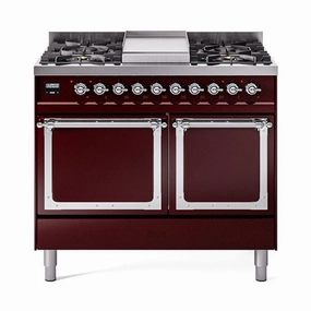 Ilve UND40FQNMPBUCLP Ilve Und40Fqnmpbuclp Nostalgie Ii Noblesse 40" Dual Fuel Range (Liquid Propane, Solid Door, Burgundy, Chrome) Freestanding Ranges freestanding dual fuel range 30 inch